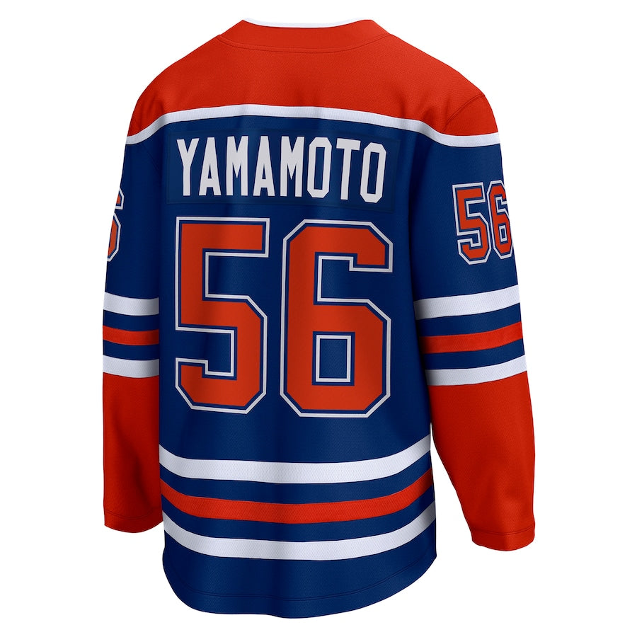 E.Oilers #56 Kailer Yamamoto Supporters Branded Home Breakaway Player Jersey Royal Stitched American Hockey Jerseys