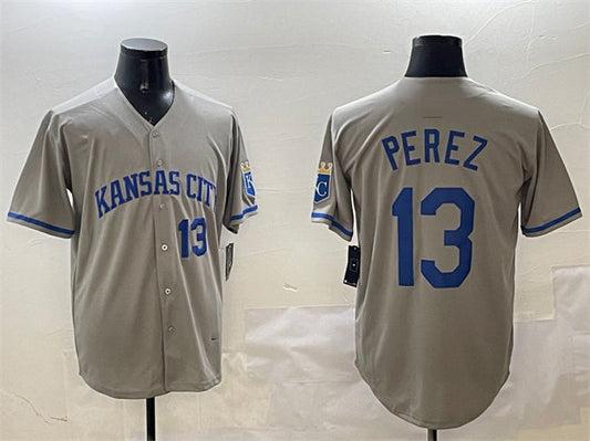 Kansas City Royals #13 Salvador Perez Gray 2024 Away Limited Stitched Baseball Jersey