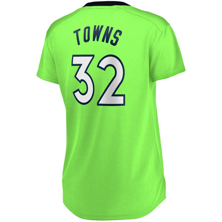 M.Timberwolves #32 Karl-Anthony Towns Fanatics Branded Women's Fast Break Replica Player Jersey Statement Edition  Green Stitched American Basketball Jersey