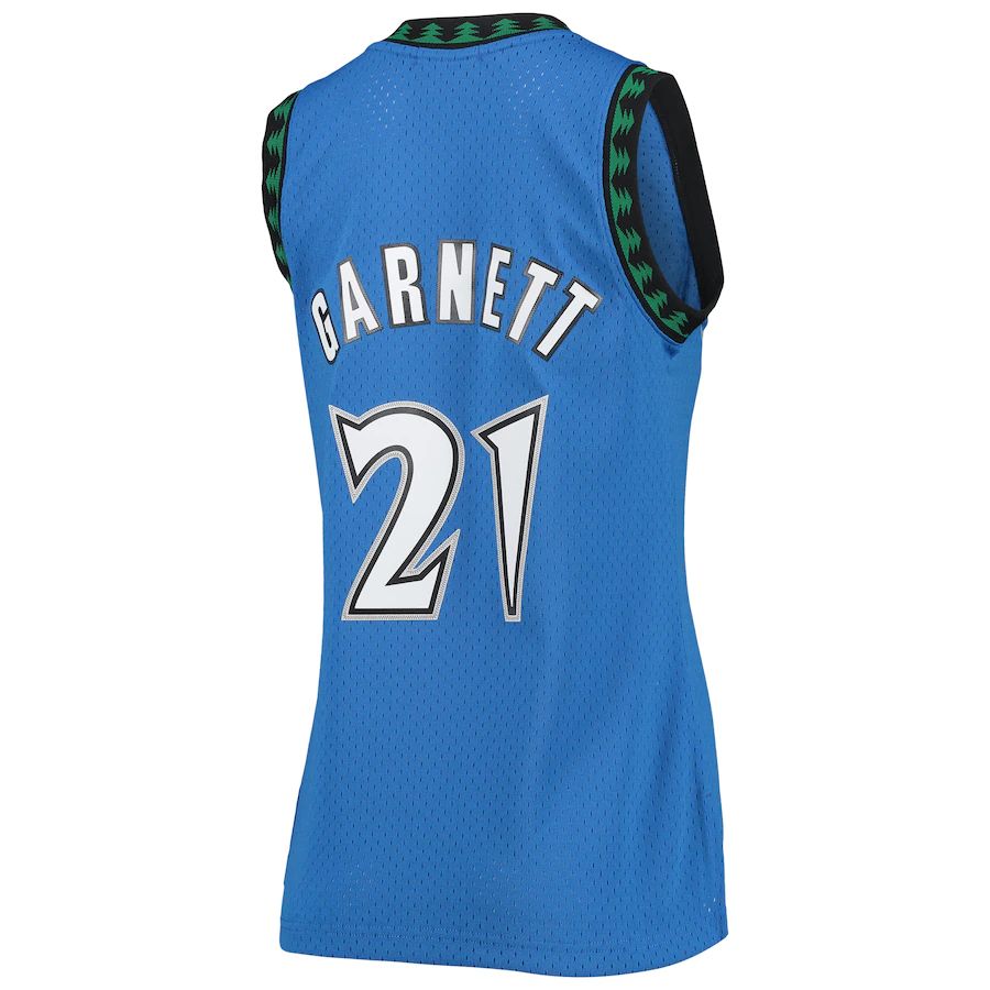 M.Timberwolves #21 Kevin Garnett Mitchell & Ness Hardwood Classics Swingman Jersey Blue Stitched American Basketball Jersey
