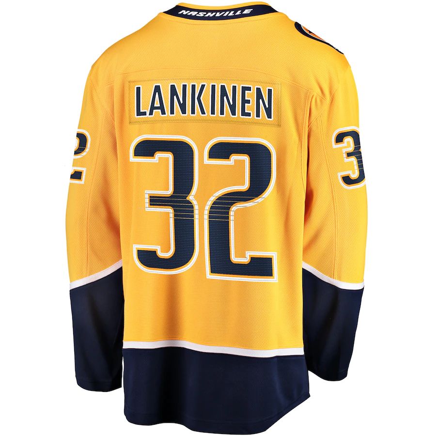 N.Predators #32 Kevin Lankinen Fanatics Branded Home Breakaway Player Jersey Gold Stitched American Hockey Jerseys