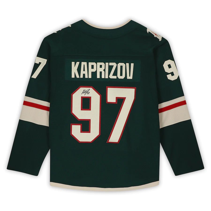 M.Wild #97 Kirill Kaprizov Supporters Authentic Autographed Jersey Imperfect Condition Green Stitched American Hockey Jerseys
