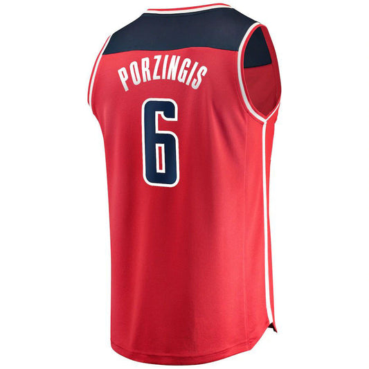 W.Wizards #6 Kristaps Porzingis Fanatics Branded  Fast Break Replica Jersey Red Icon Edition Stitched American Basketball Jersey