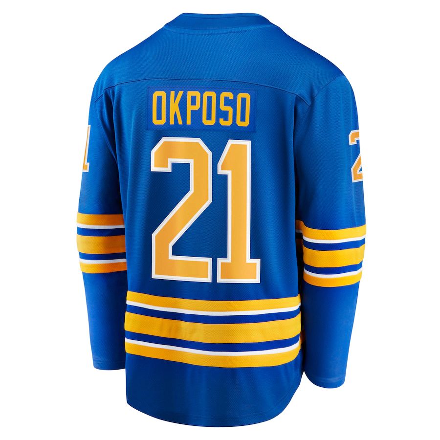B.Sabres #21 Kyle Okposo Supporters Branded Home Breakaway Jersey  Royal Stitched American Hockey Jerseys