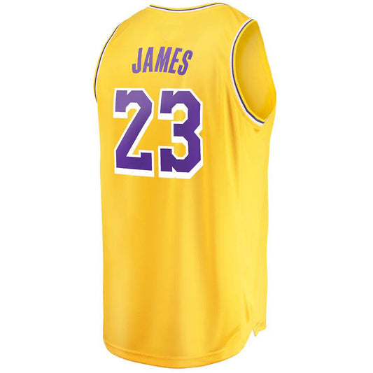 LA.Lakers #23 LeBron James  Fanatics Branded Fast Break Replica Player Jersey Icon Edition Gold Stitched American Basketball Jersey