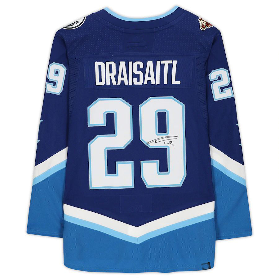 E.Oilers #29 Leon Draisaitl Supporters Authentic Autographed 2022 All-Star Game Blue Stitched American Hockey Jerseys