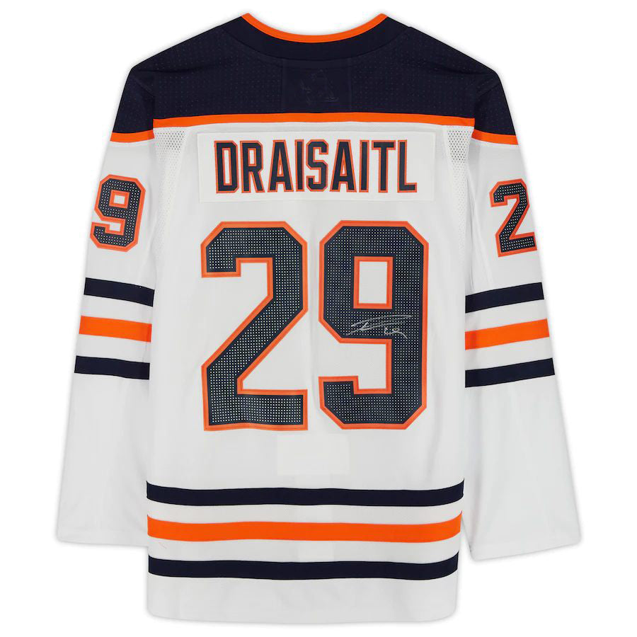 E.Oilers #29 Leon Draisaitl Supporters Authentic Autographed White Stitched American Hockey Jerseys