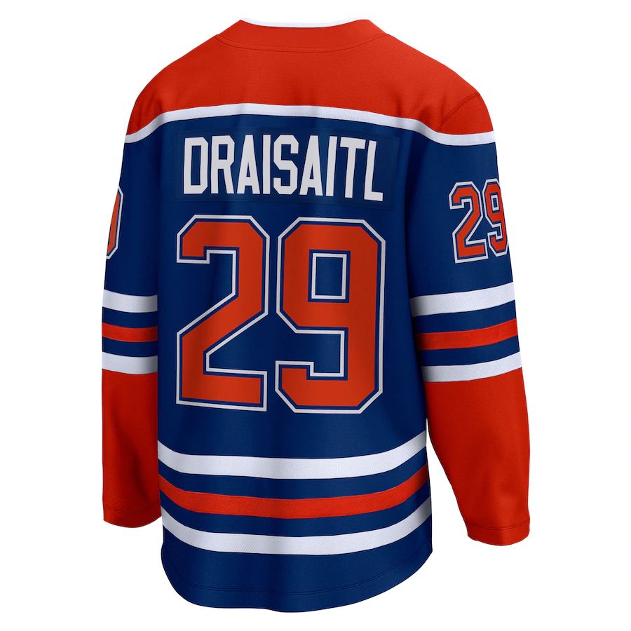 E.Oilers #29 Leon Draisaitl Supporters Branded Home Premier Breakaway Player Jersey Royal Stitched American Hockey Jerseys