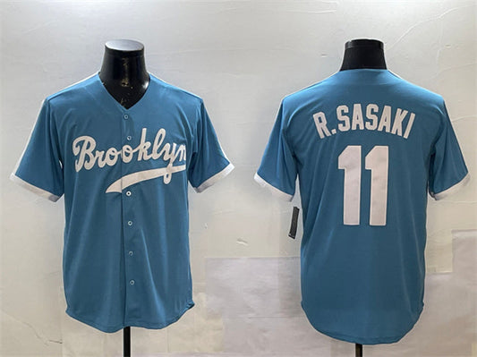 Los Angeles Dodgers #11 Roki Sasaki Blue Throwback Stitched Baseball Jersey
