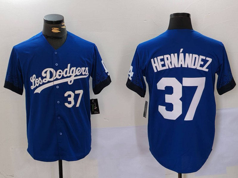 Los Angeles Dodgers #37 Teoscar Hern¨¢ndez Blue Cool Base Stitched Baseball Jersey