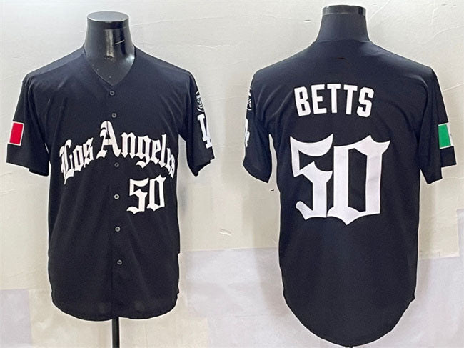 Los Angeles Dodgers #50 Mookie Betts Black Mexico 2025 LA Gothic Style With Fernando Patch Vapor Premier Limited Stitched Baseball Jersey