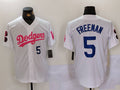 Los Angeles Dodgers #5 Freddie Freeman White Pink Vin & Kobe Patch Stitched Baseball Jersey