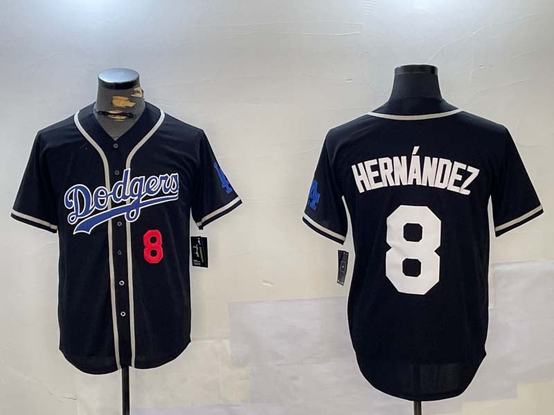Los Angeles Dodgers #8 Enrique Hern¨¢ndez Black Cool Base Stitched Baseball Jerseys