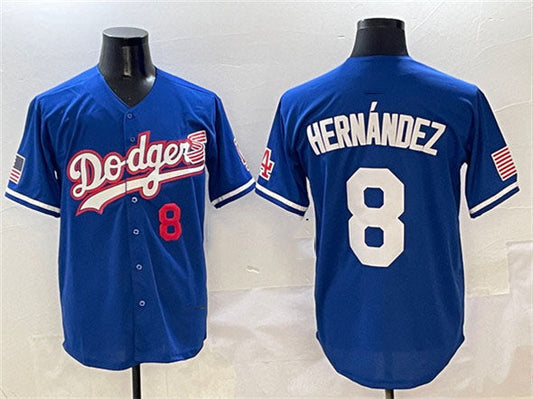 Los Angeles Dodgers #8 Enrique Hern¨¢ndez Royal With American Flag Patch Limited Stitched Baseball Jersey