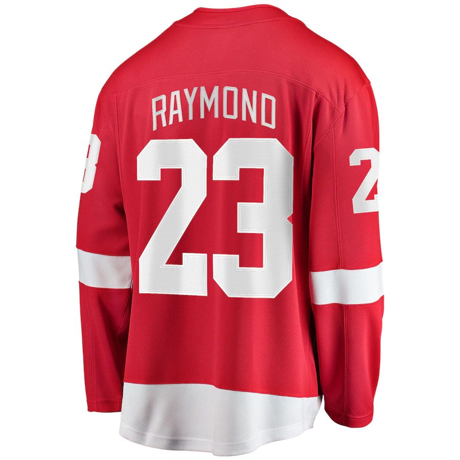 D.Red Wings #23 Lucas Raymond Supporters Branded Home Breakaway Player Jersey  Red Stitched American Hockey Jerseys