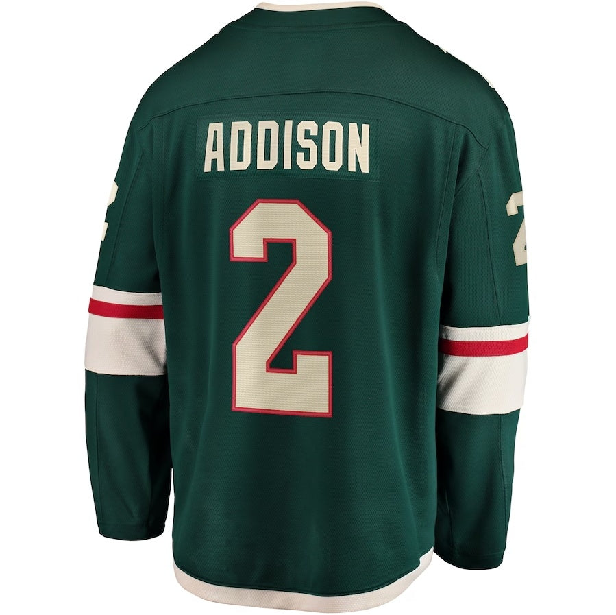 M.Wild #2 Calen Addison Supporters Home Breakaway Player Jersey - Green Stitched American Hockey Jerseys