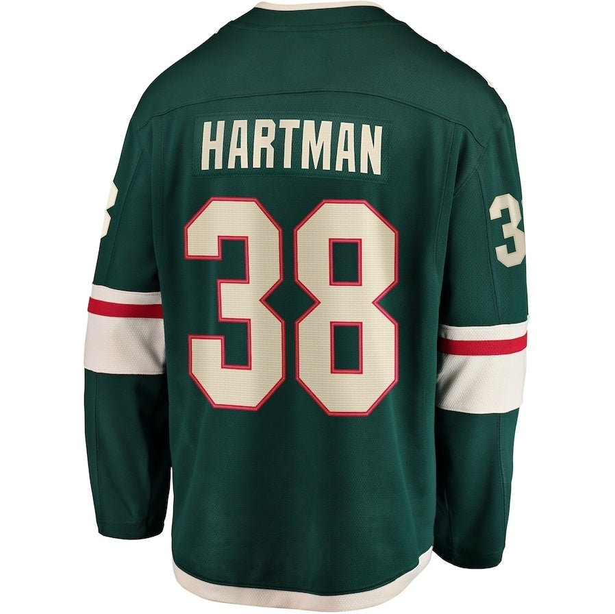 M.Wild #38 Ryan Hartman Supporters Home Breakaway Player Jersey - Green Stitched American Hockey Jerseys