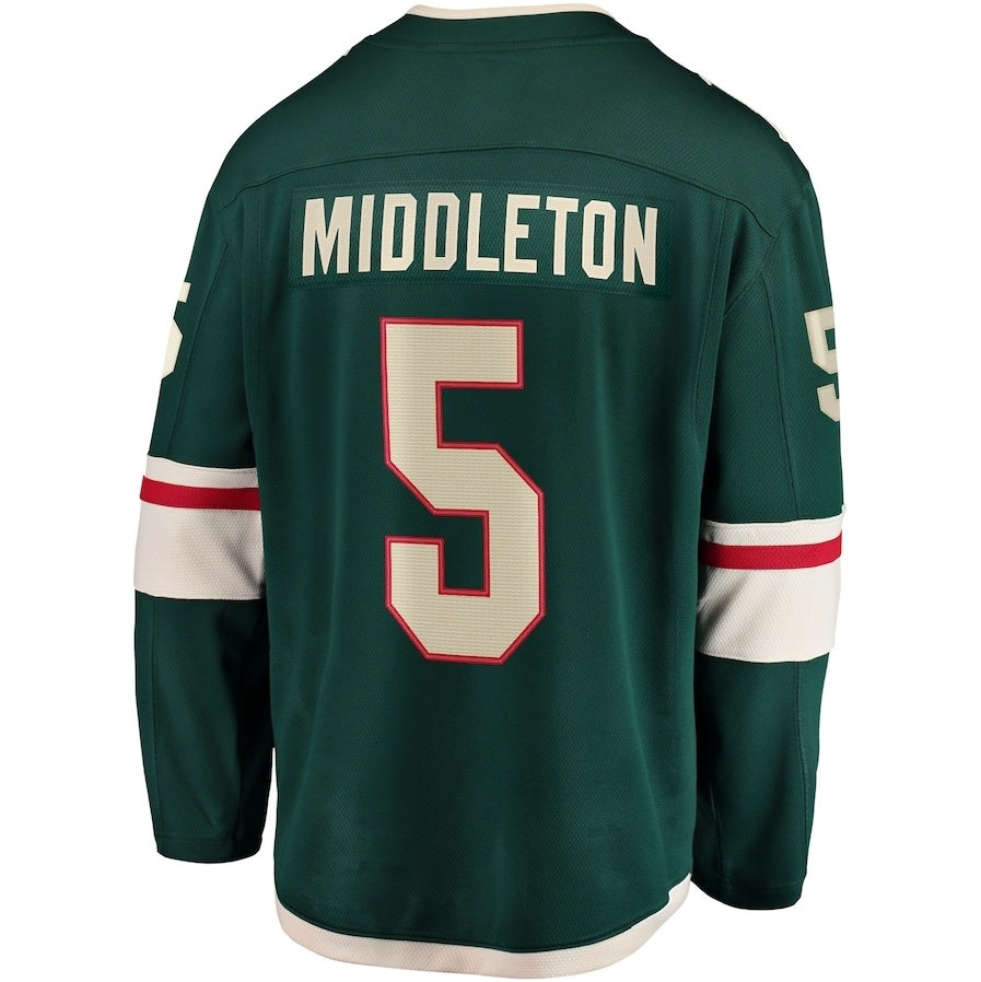 M.Wild #5 Jake Middleton Supporters Home Breakaway Player Jersey - Green Stitched American Hockey Jerseys