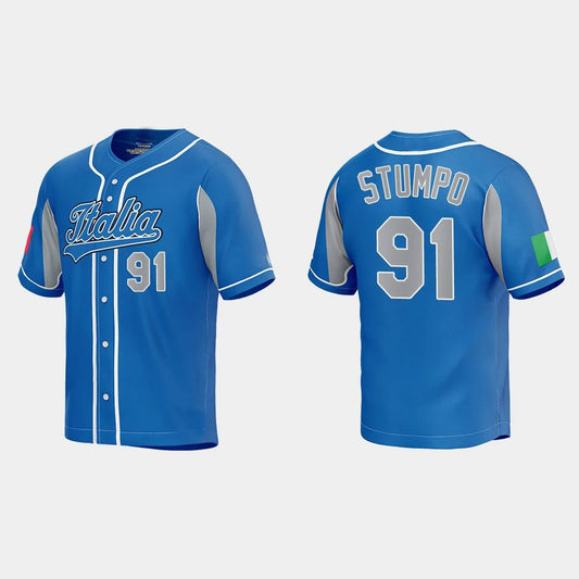 #91 MITCHELL STUMPO ITALY BASEBALL 2023 WORLD BASEBALL CLASSIC JERSEY ¨C ROYAL Stitches Baseball Jerseys