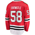 C.Blackhawks #58 MacKenzie Entwistle Supporters Branded Home Breakaway Player Jersey Red Stitched American Hockey Jerseys