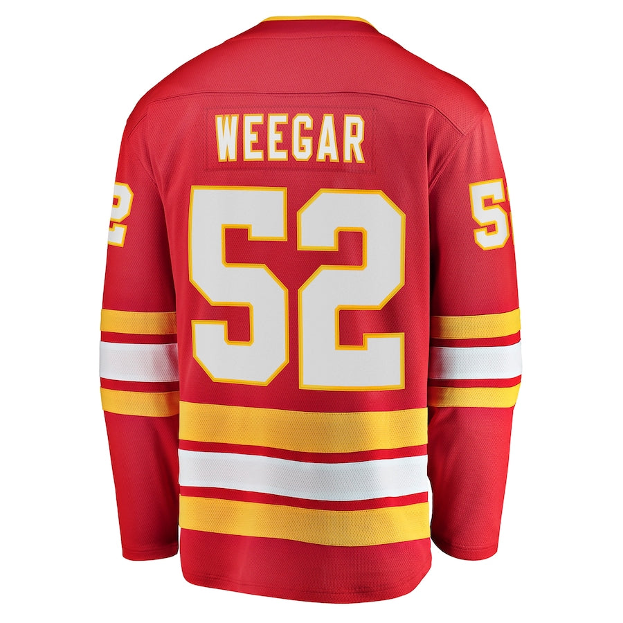 C.Flames #52 MacKenzie Weegar Supporters Branded Home Breakaway Player Jersey Red Stitched American Hockey Jerseys