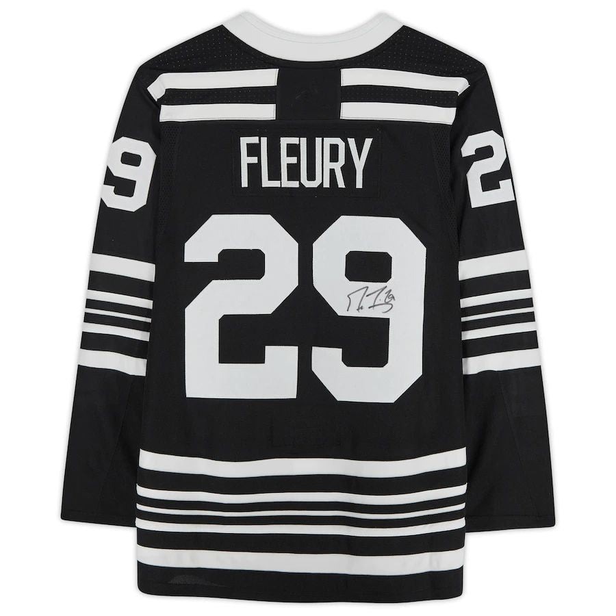 C.Blackhawks #29 Marc-Andre Fleury Supporters Authentic Autographed Black Authentic Jersey Black Stitched American Hockey Jerseys