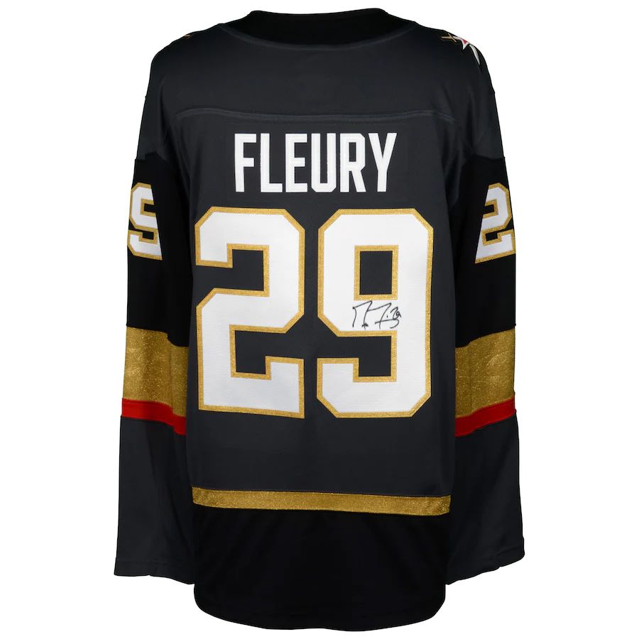 V.Golden Knights #29 Marc-Andre Fleury Supporters Authentic Autographed Black Breakaway Jersey Stitched American Hockey Jerseys