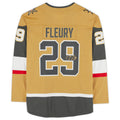 V.Golden Knights #29 Marc-Andre Fleury Supporters Authentic Autographed Gold Alternate Breakaway Jersey Stitched American Hockey Jerseys