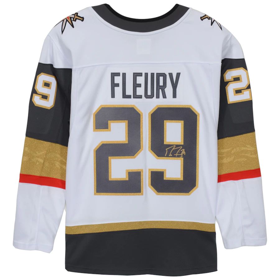V.Golden Knights #29 Marc-Andre Fleury Supporters Authentic Autographed Breakaway Jersey White Stitched American Hockey Jerseys