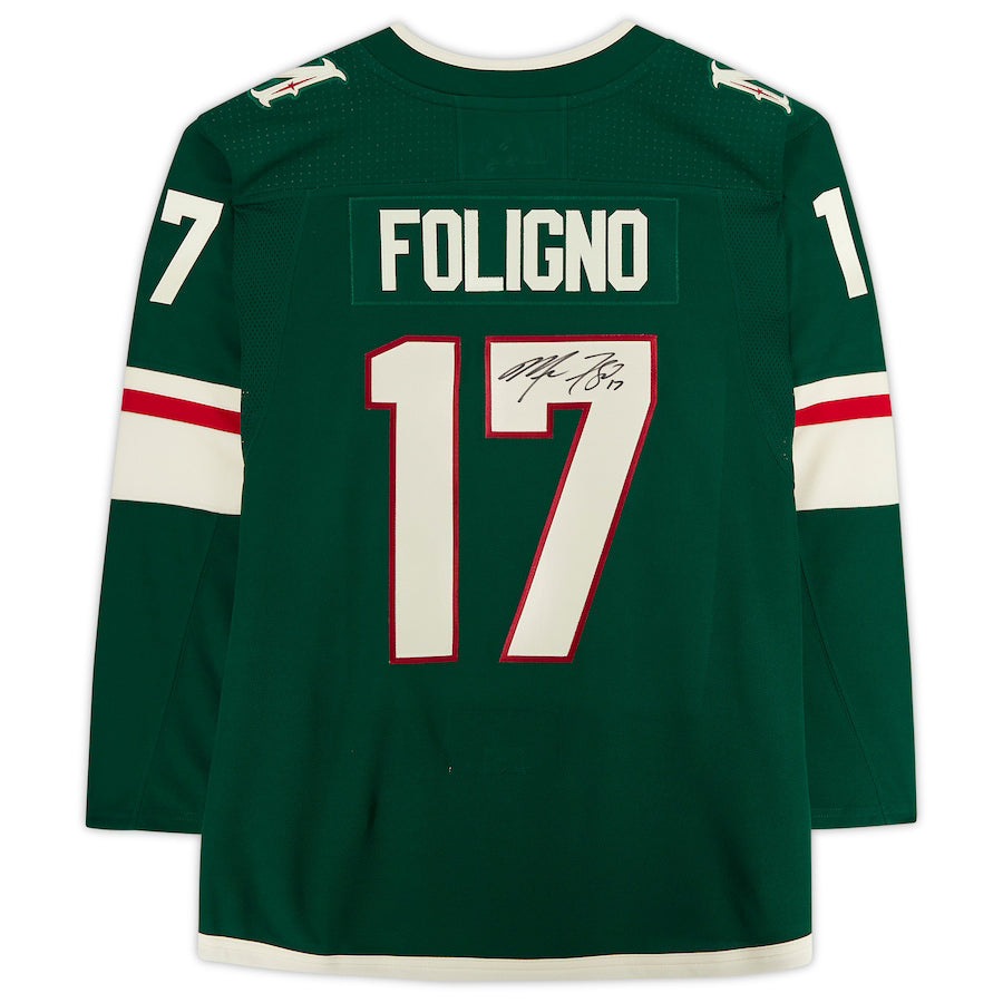 M.Wild #17 Marcus Foligno Supporters Authentic Autographed Jersey Green Stitched American Hockey Jerseys