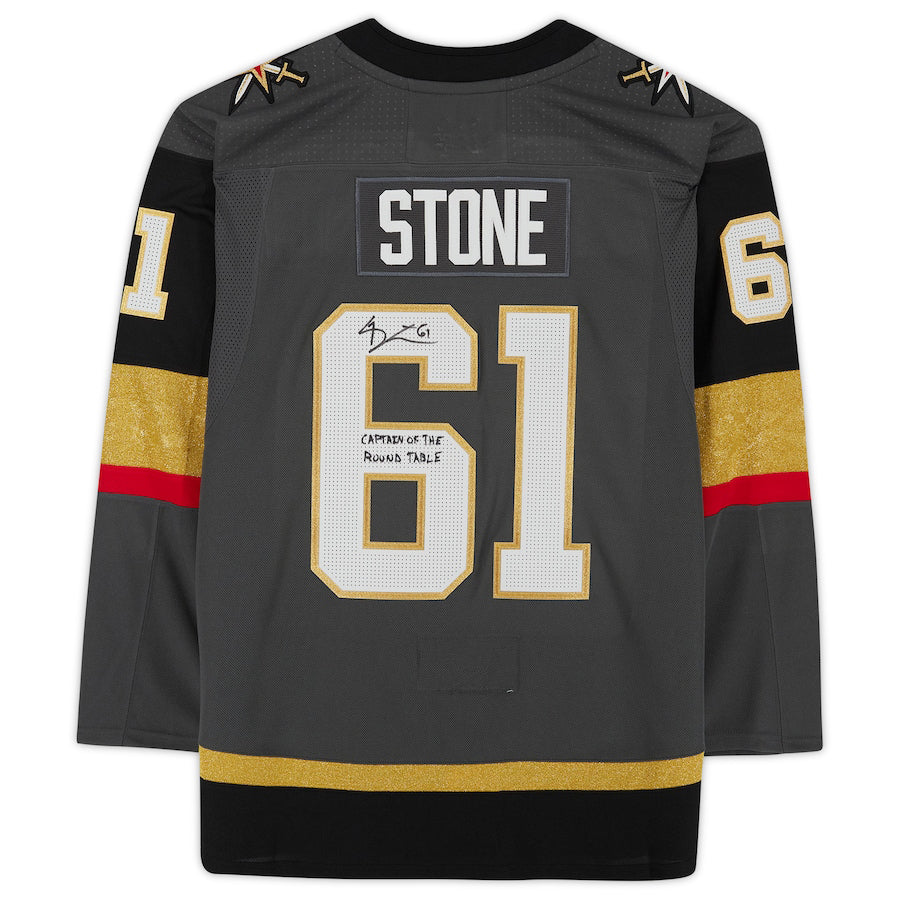 V.Golden Knights #61 Mark Stone Supporters Authentic Autographed with Captain Of The Round Table Inscription  Limited Edition of 61 Gray Alternate Jersey Hockey Jerseys