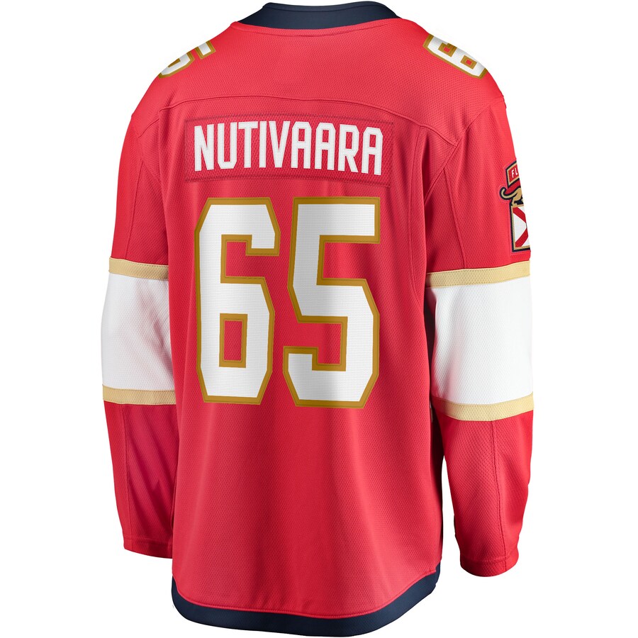 F.Panthers #65 Markus Nutivaara Supporters Branded Home Breakaway Player Jersey Red Stitched American Hockey Jerseys