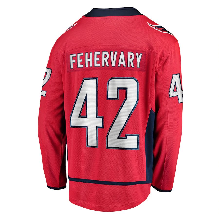 W.Capitals #42 Martin Fehervary  Supporters Branded Home Breakaway Player Jersey Red Stitched American Hockey Jerseys