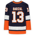 NY.Islanders #13 Mathew Barzal Supporters Authentic Autographed 2020-21 Reverse Retro Nary Stitched American Hockey Jerseys