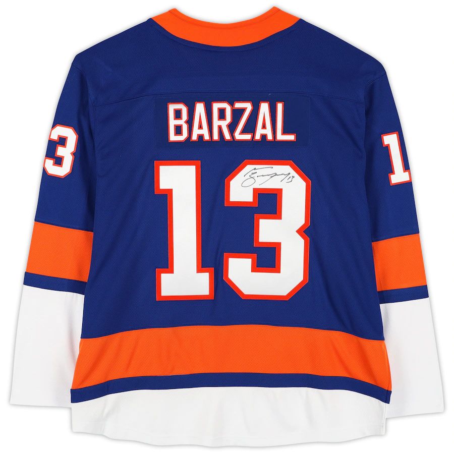 NY.Islanders #13 Mathew Barzal Supporters Authentic Autographed Breakaway Jersey Royal Stitched American Hockey Jerseys
