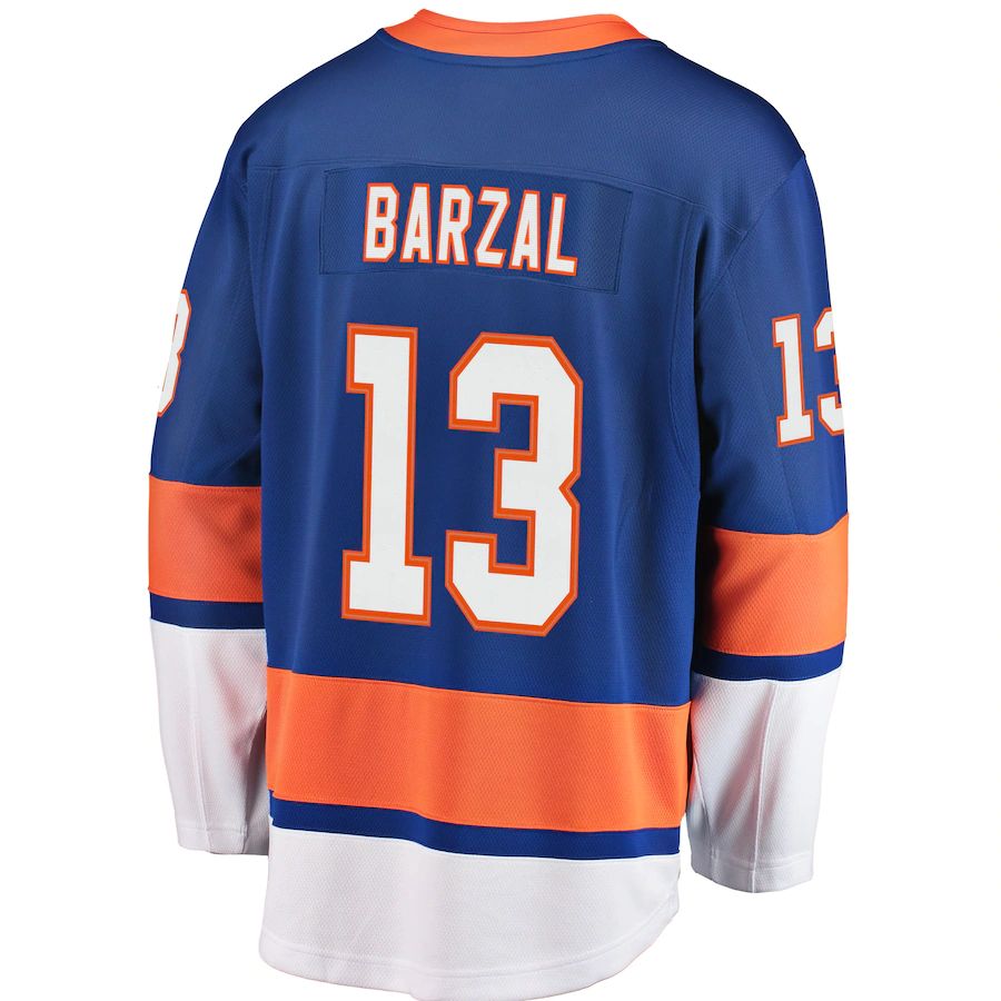 NY.Islanders #13 Mathew Barzal Supporters Branded Home Premier Breakaway Player Jersey Royal Stitched American Hockey Jerseys