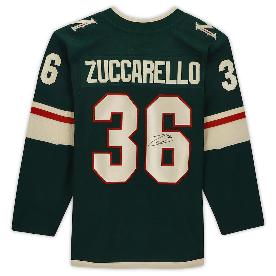 M.Wild #36 Mats Zuccarello Supporters Authentic Autographed Jersey Green Stitched American Hockey Jerseys