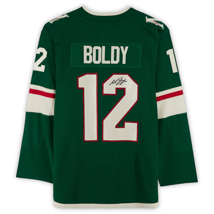 M.Wild #12 Matthew Boldy Supporters Authentic Autographed Jersey Green Stitched American Hockey Jerseys