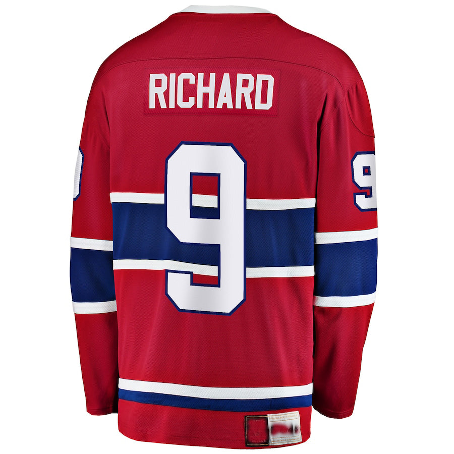 M.Canadiens #9 Maurice Richard Supporters Branded Premier Breakaway Retired Player Jersey  Red Stitched American Hockey Jerseys