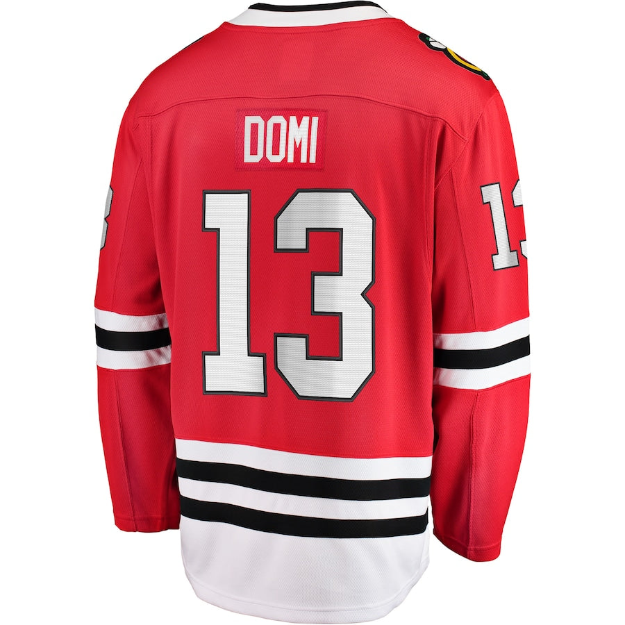 C.Blackhawks #13 Max Domi Supporters Branded Home Breakaway Player Jersey Red Stitched American Hockey Jerseys