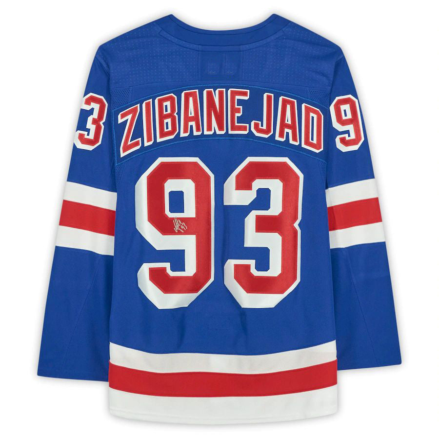 NY.Rangers #93 Mika Zibanejad Supporters Authentic Autographed  Blue Stitched American Hockey Jerseys
