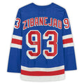 NY.Rangers #93 Mika Zibanejad Supporters Authentic Autographed  Blue Stitched American Hockey Jerseys