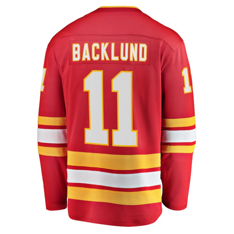 C.Flames #11 Mikael Backlund Supporters Branded Home Breakaway Player Jersey Red Stitched American Hockey Jerseys