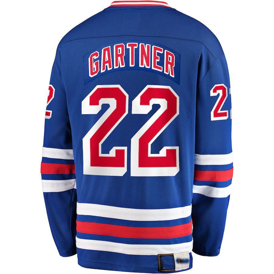 NY.Rangers #22 Mike Gartner Supporters Branded Premier Breakaway Retired Player Jersey Blue Stitched American Hockey Jerseys