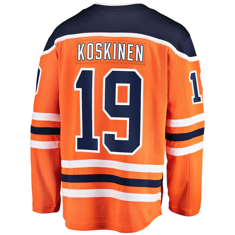 E.Oilers #19 Mikko Koskinen Supporters Branded Breakaway Team Color Player Jersey Orange Stitched American Hockey Jerseys