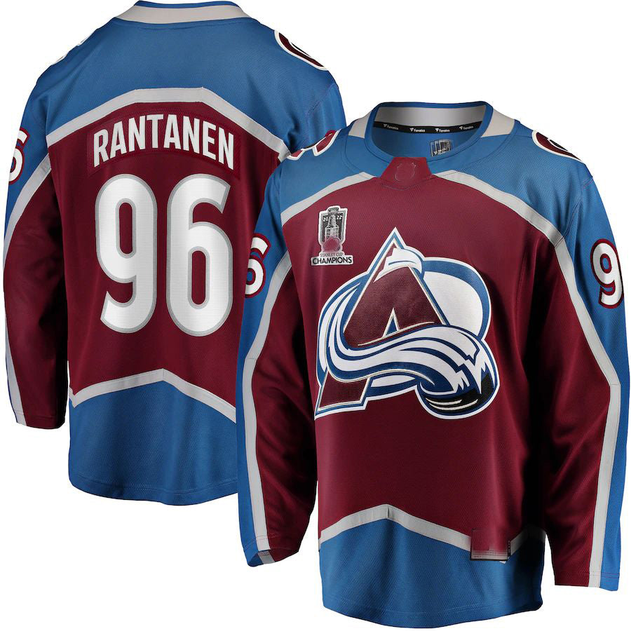 C.Avalanche #96 Mikko Rantanen Supporters Branded Home 2022 Stanley Cup Champions Breakaway Player Jersey Burgundy Stitched American Hockey Jerseys