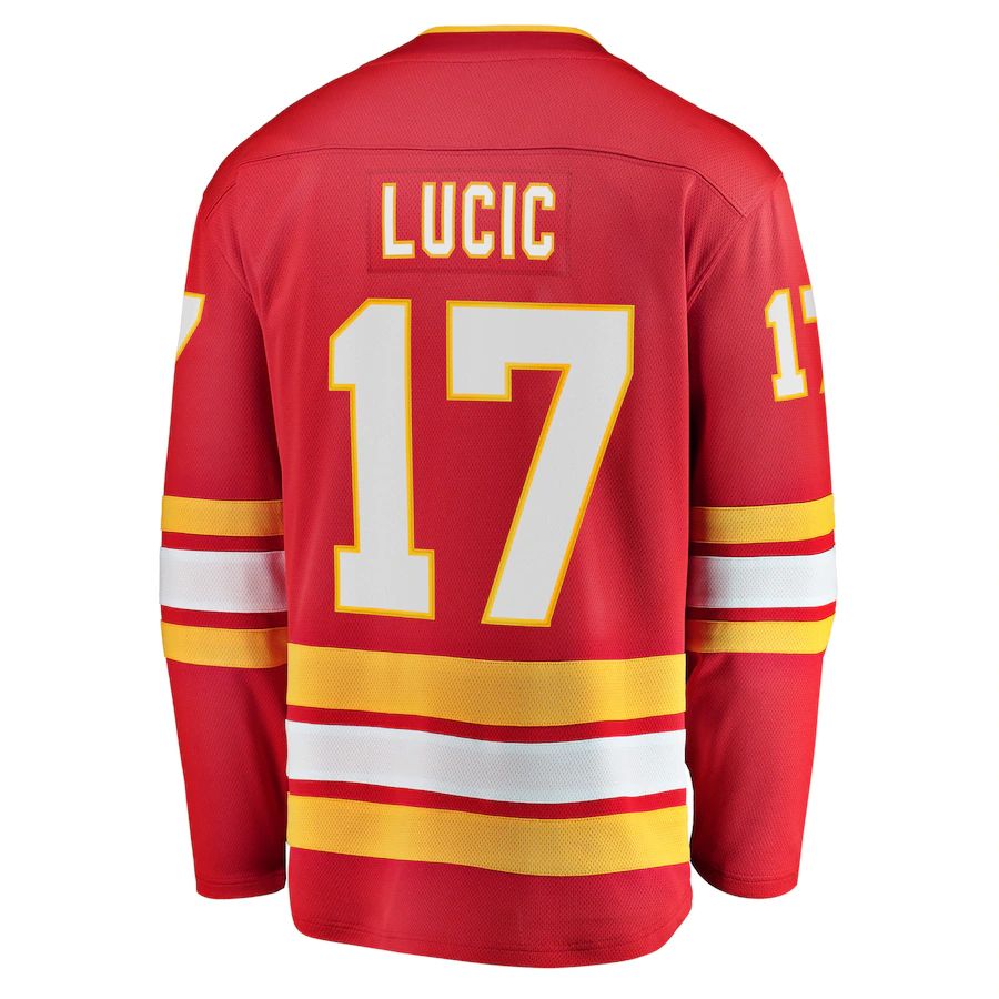C.Flames #17 Milan Lucic Supporters Branded Home Breakaway Player Jersey Red Stitched American Hockey Jerseys