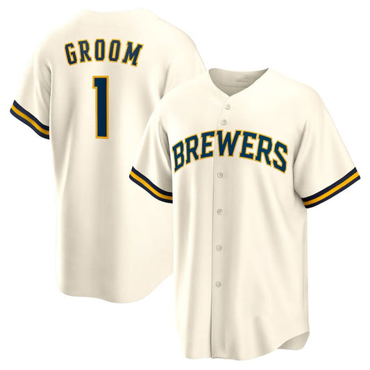 Milwaukee Brewers #1 Groom Home Replica Jersey - White Stitched Baseball Jersey