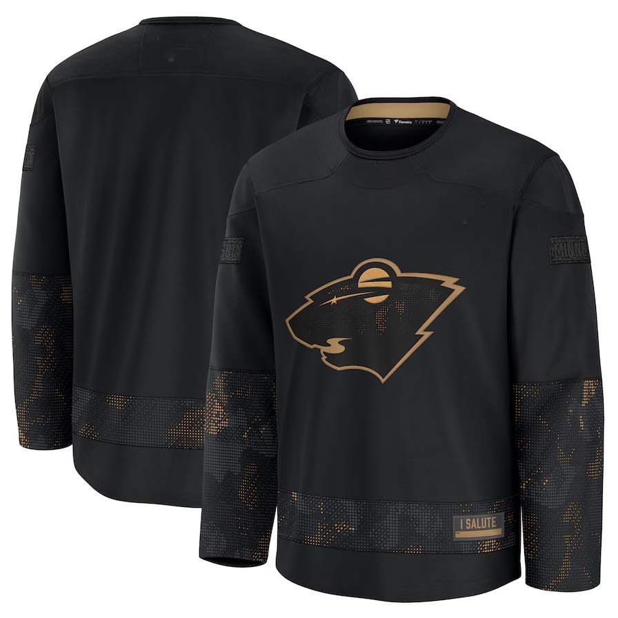 M.Wild Supporters 2024 Military Appreciation Practice Jersey - Black Stitched American Hockey Jerseys