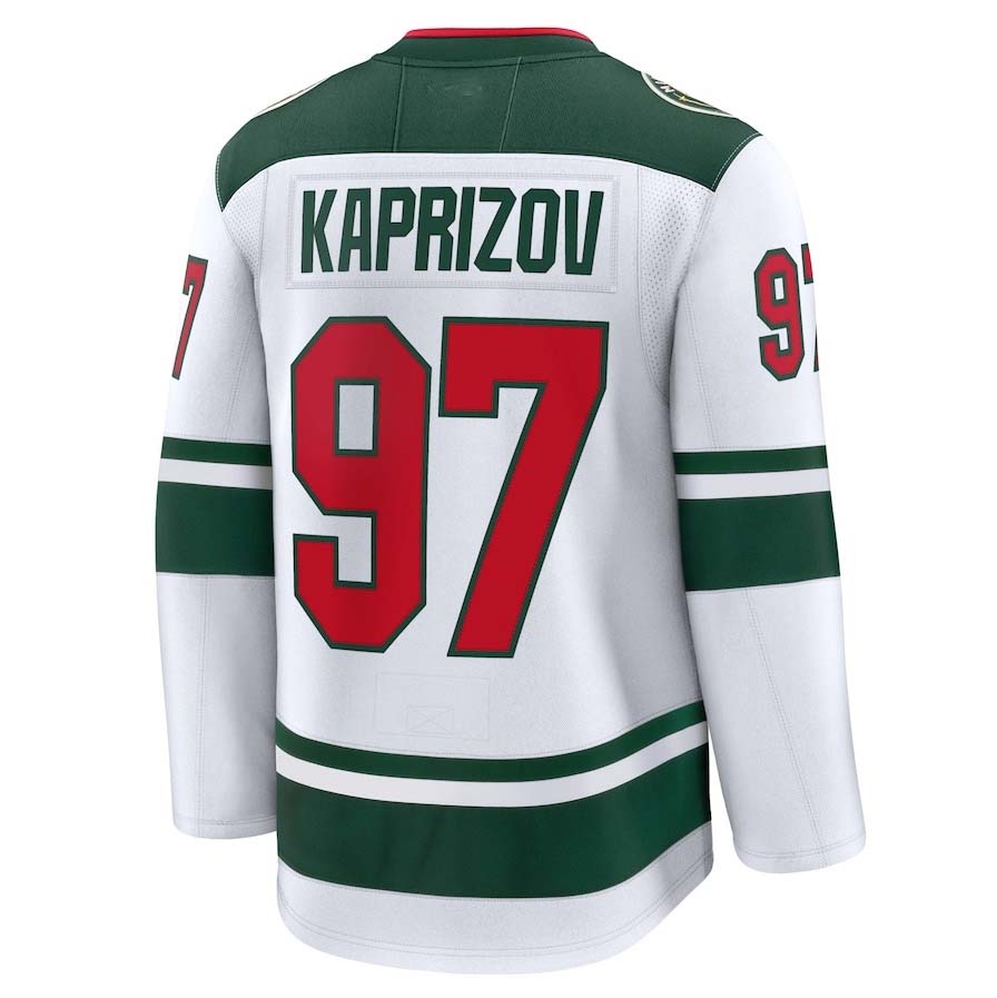 M.Wild #97 Kirill Kaprizov Supporters Away Premium Jersey - White Stitched American Hockey Jerseys